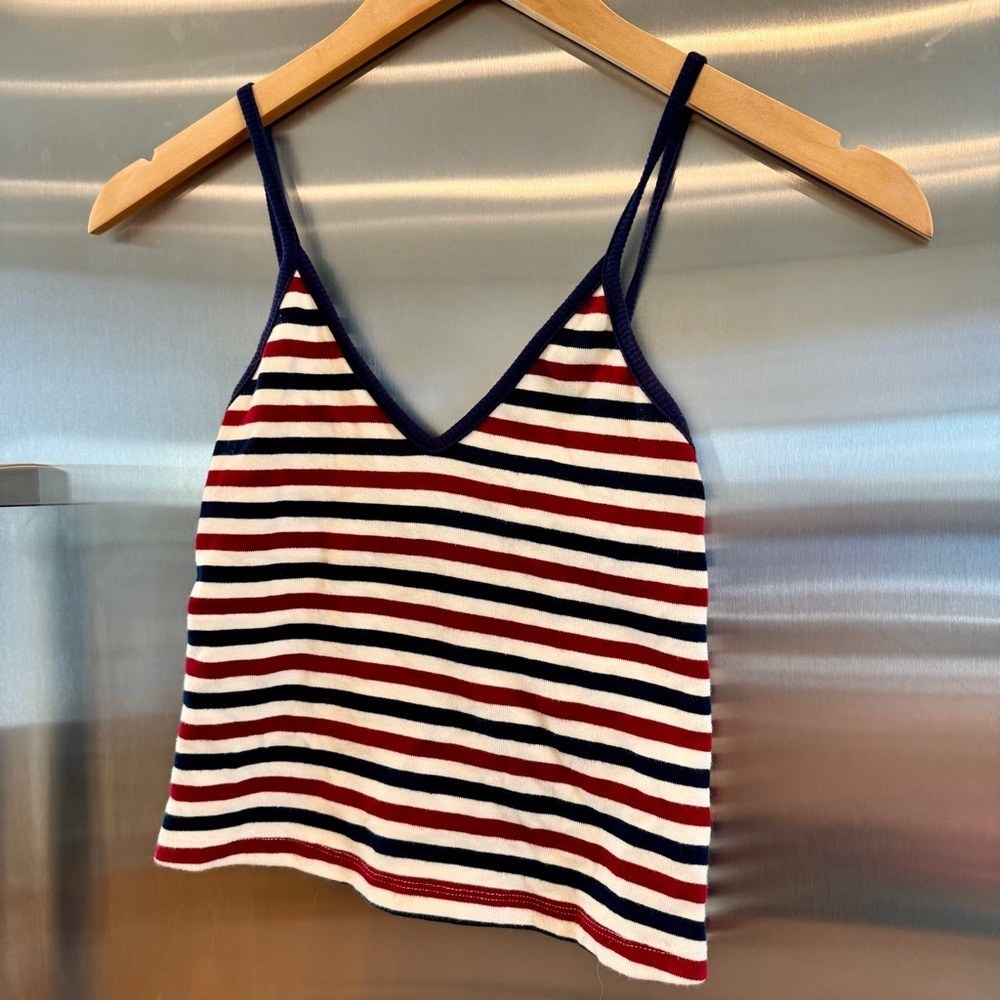 GUC Brandy Melville Stripe Tank Top Crop Shirt Knit Red Blue
